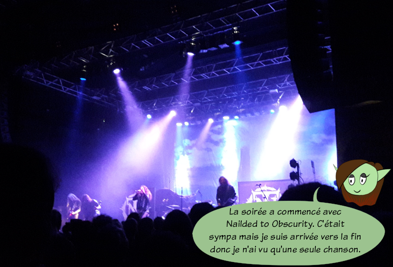 Photo de Nailed to Obscurity, groupe qui passait avant Jinjer. C'était sympa mais je suis arrivée au moment où ils faisaient leur dernière chanson.