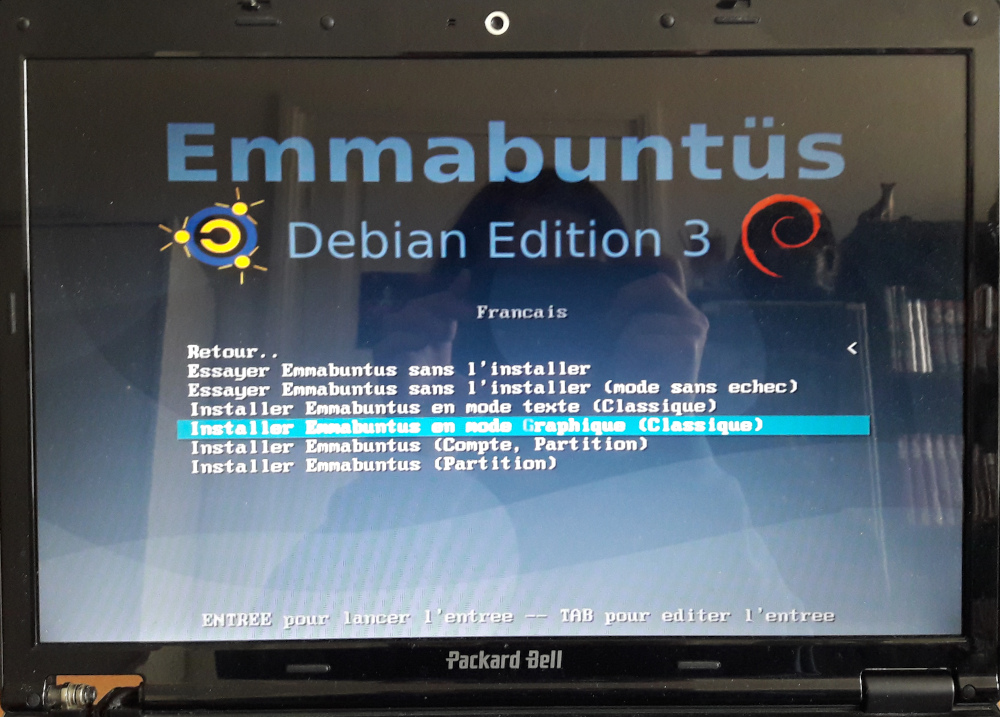 choix : "installer Emmabuntüs en mode graphique"