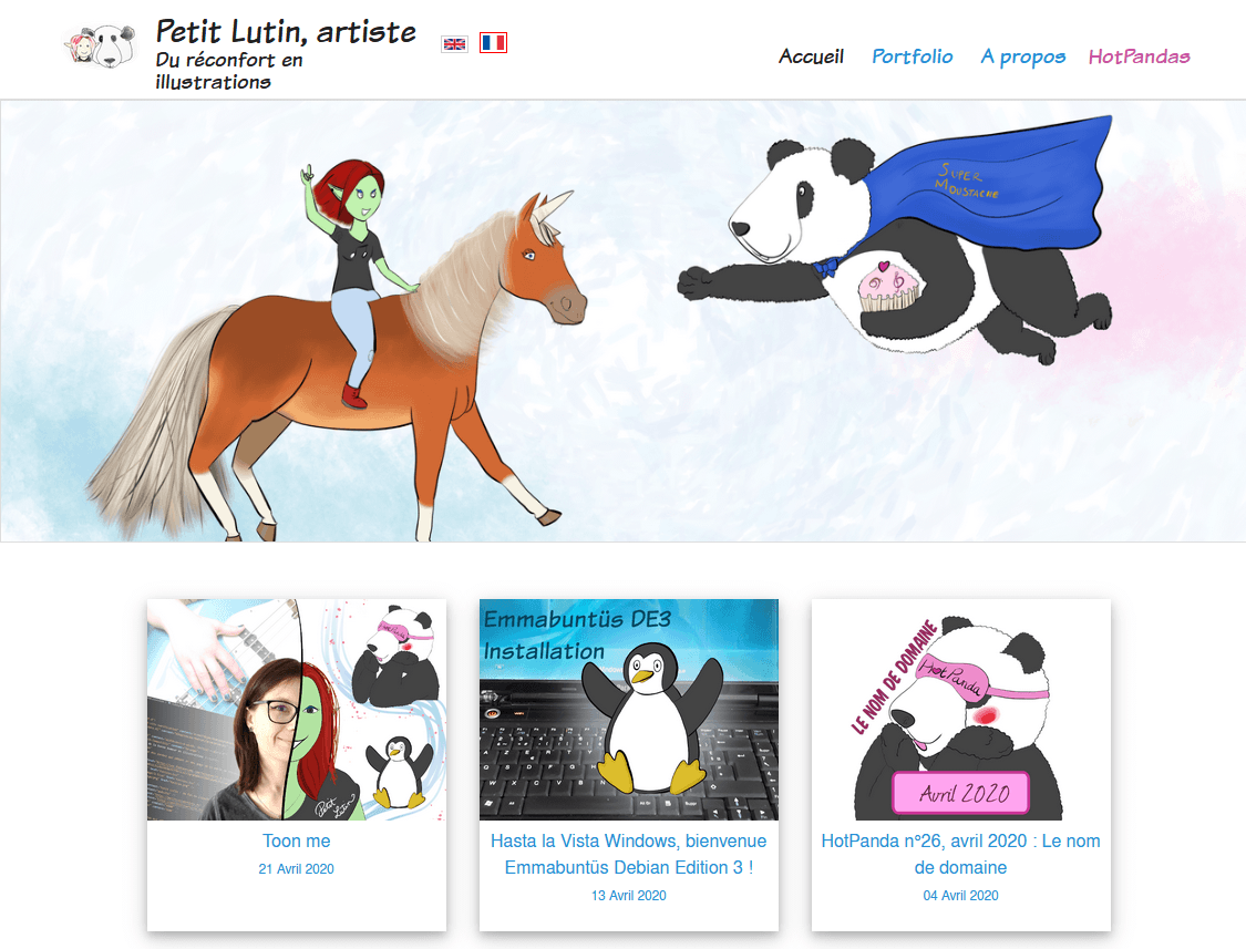 drapeaux français et anglais situés entre le titre du blog et les pages mises en avant à droite