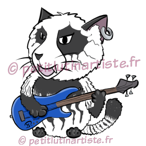L'avatar final de Chagratt : le chat a un pelage corpse paint et sa basse est bleue