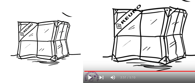 à gauche, l'image exportée sur le blog de Gee, le mot REUNO ne dépasse pas, à droite, capture d'écran de ma vidéo, le mot REUNO dépasse