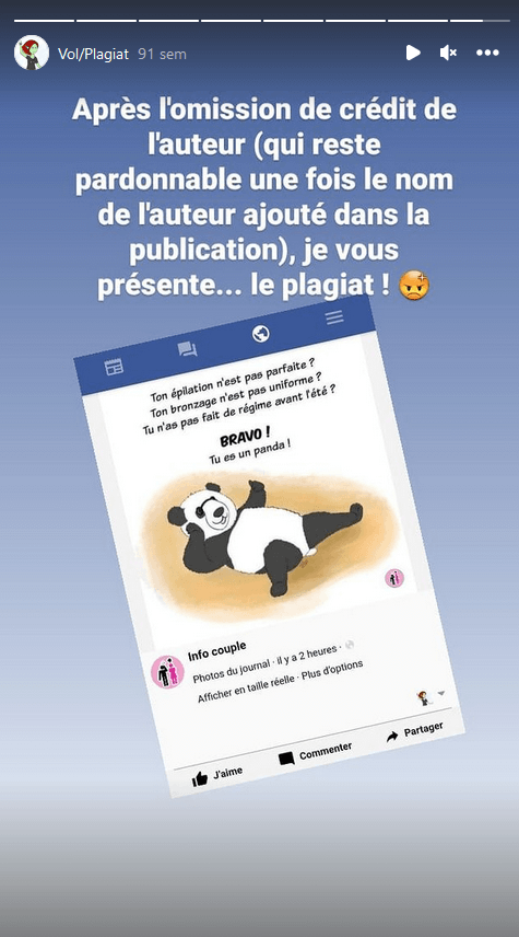 Plagiat de cette même illustration où la page Facebook avait même ajouté son logo très pixellisé sur mon illustration.
