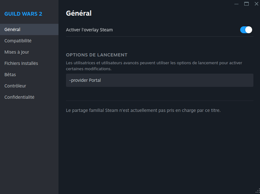 Dans les paramètres du jeu sur Steam, dans Général, on peut saisir des commandes suppllémentaires