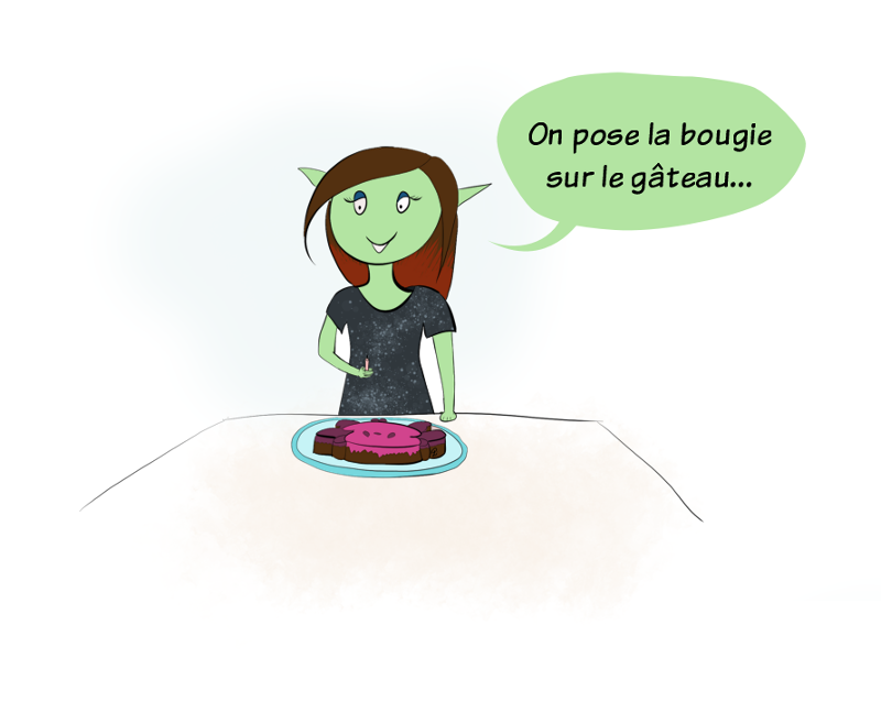 Petit Lutin pose une bougie sur le gateau d'anniversaire HotPanda