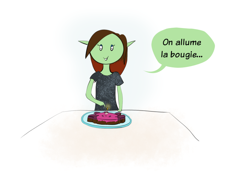 Petit Lutin allume la bougie sur le gateau d'anniversaire HotPanda