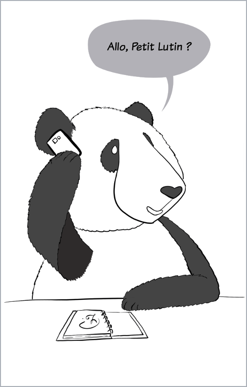 moustache le panda téléphone à petit lutin "allo, Petit Lutin ?"