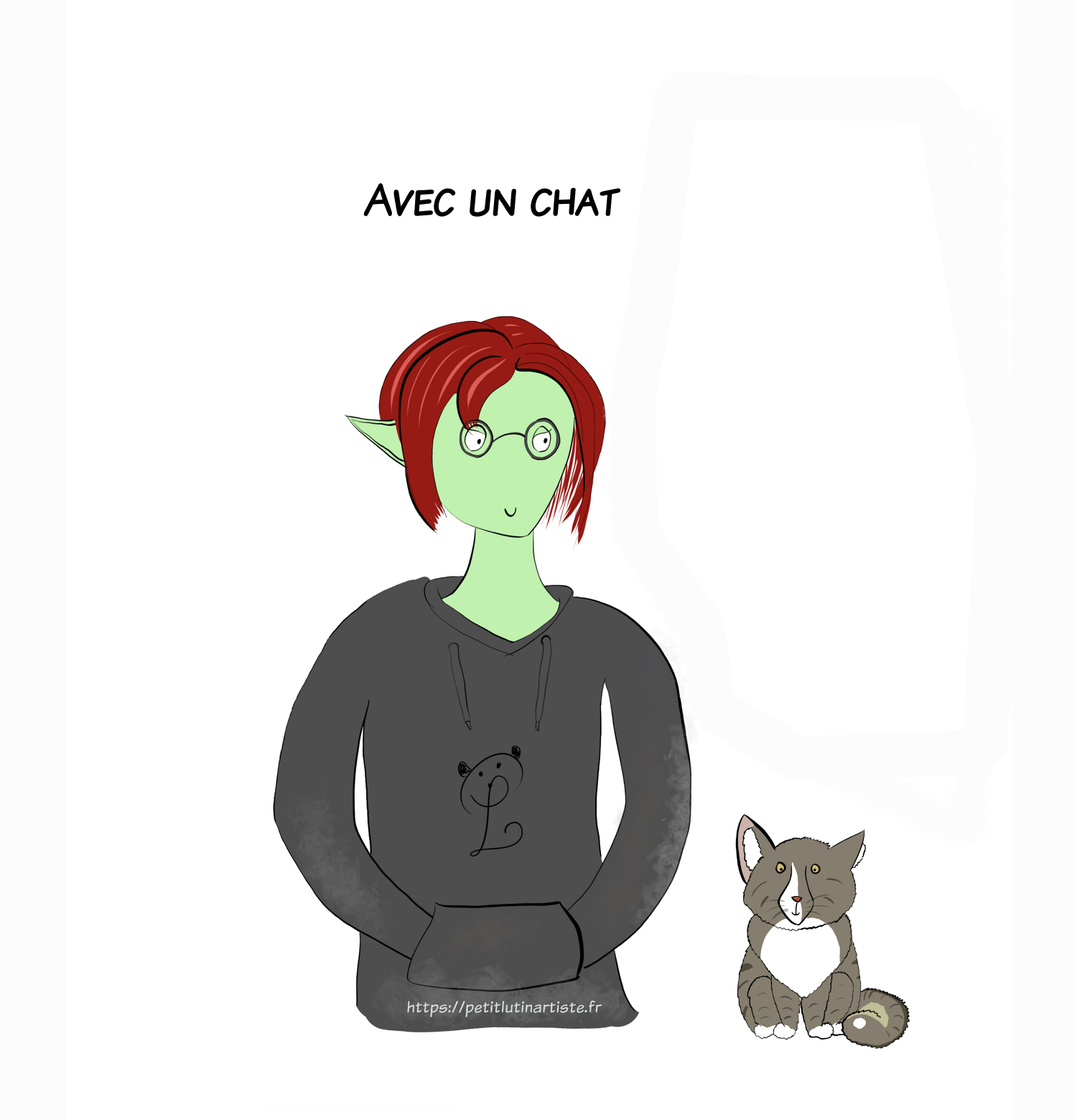 "avec un chat". Le sweat noir de Petit Lutin se couvre petit à petit de poils.