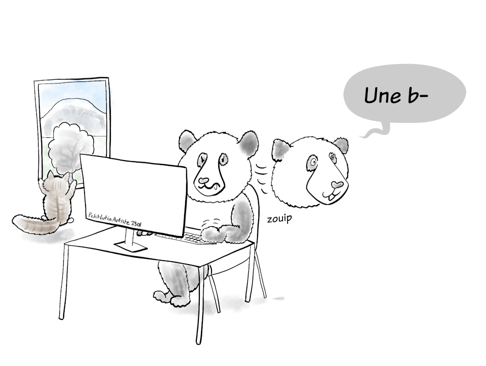 Moustache, rieur, pense que c'est le genre de dessin typique des mauvaises blagues, et commence à parler "Une b-" mais Petit Lutin le coupe tout de suite.
