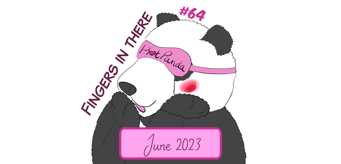 banner of the HotPandas where Moustache the panda is blushing while saying huhu