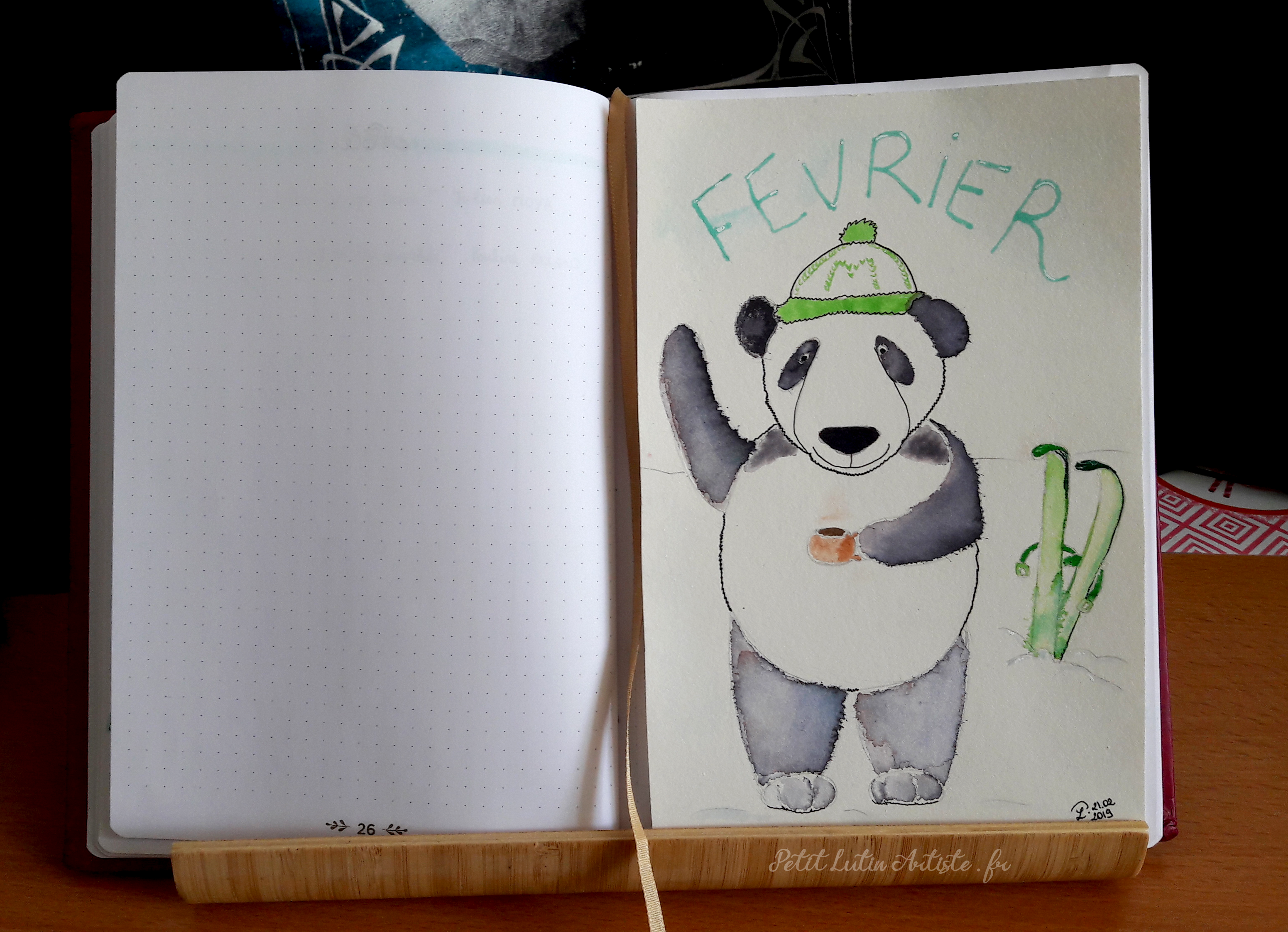 Le mois dernier, j'avais fait une aquarelle de Moustache au ski.
