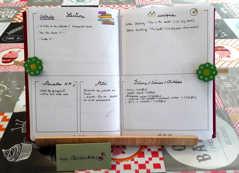 Belette Journal, mon bullet journal de mars 2019 - découvertes lectures, musiques, notes, séries youtube cinema et nouvelles xp