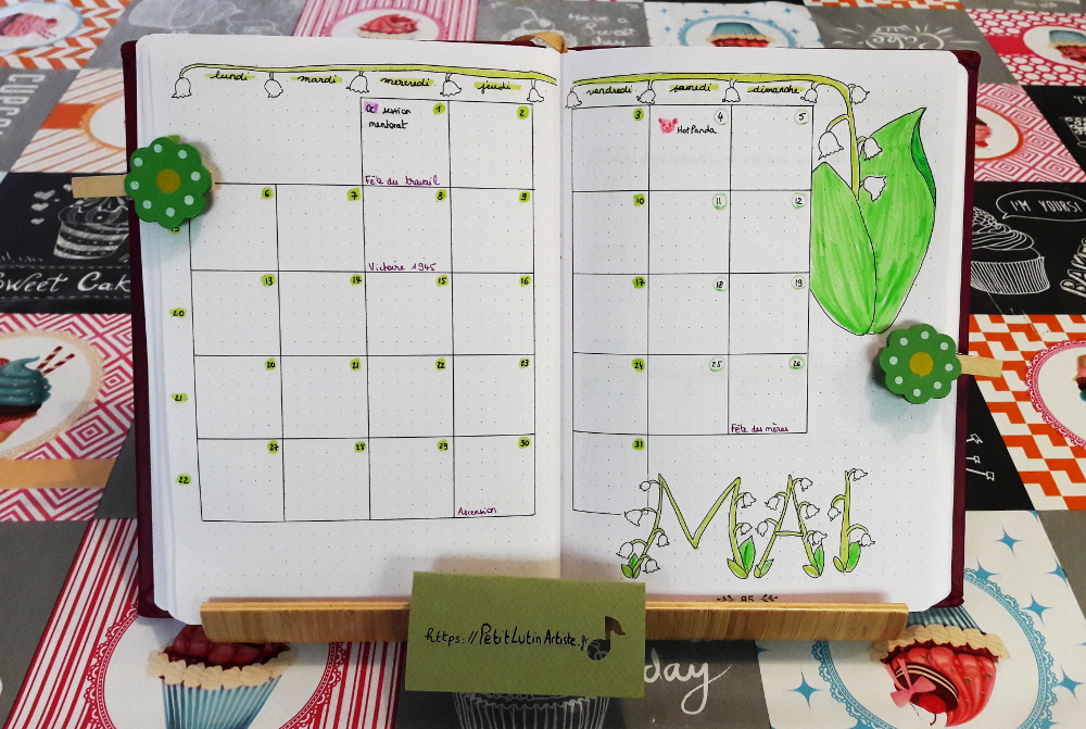 Belette Journal, mon bullet journal de mai 2019 - calendrier mensuel