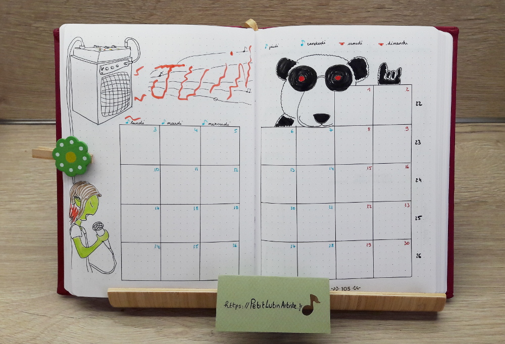 Belette Journal, mon bullet journal de juin 2019 - calendrier mensuel