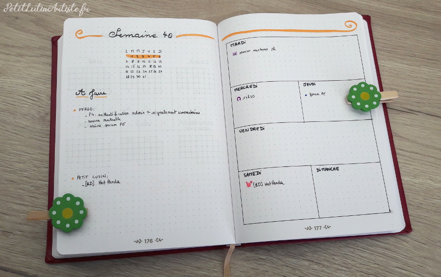 Belette Journal, mon bullet journal d'octobre 2019, organisation de la premiere semaine