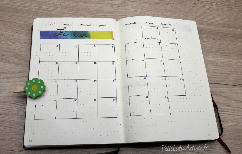 double page du mois de février 2020 : calendrier mensuel