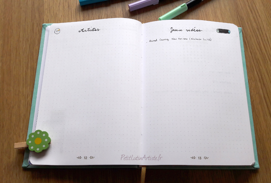artistes groupes et jeux vidéos découverts sur l'année 2021 dans mon bullet journal