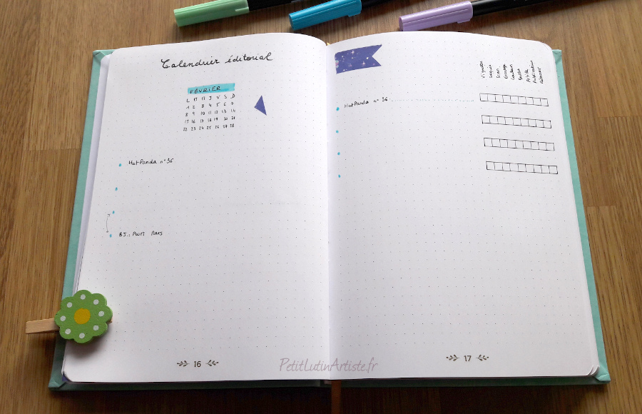 calendrier éditorial du blog dans mon bullet journal