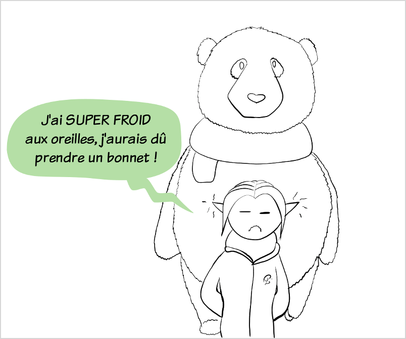 Petit Lutin a très froid aux oreilles, et se maudit de ne pas avoir pris de bonnet.